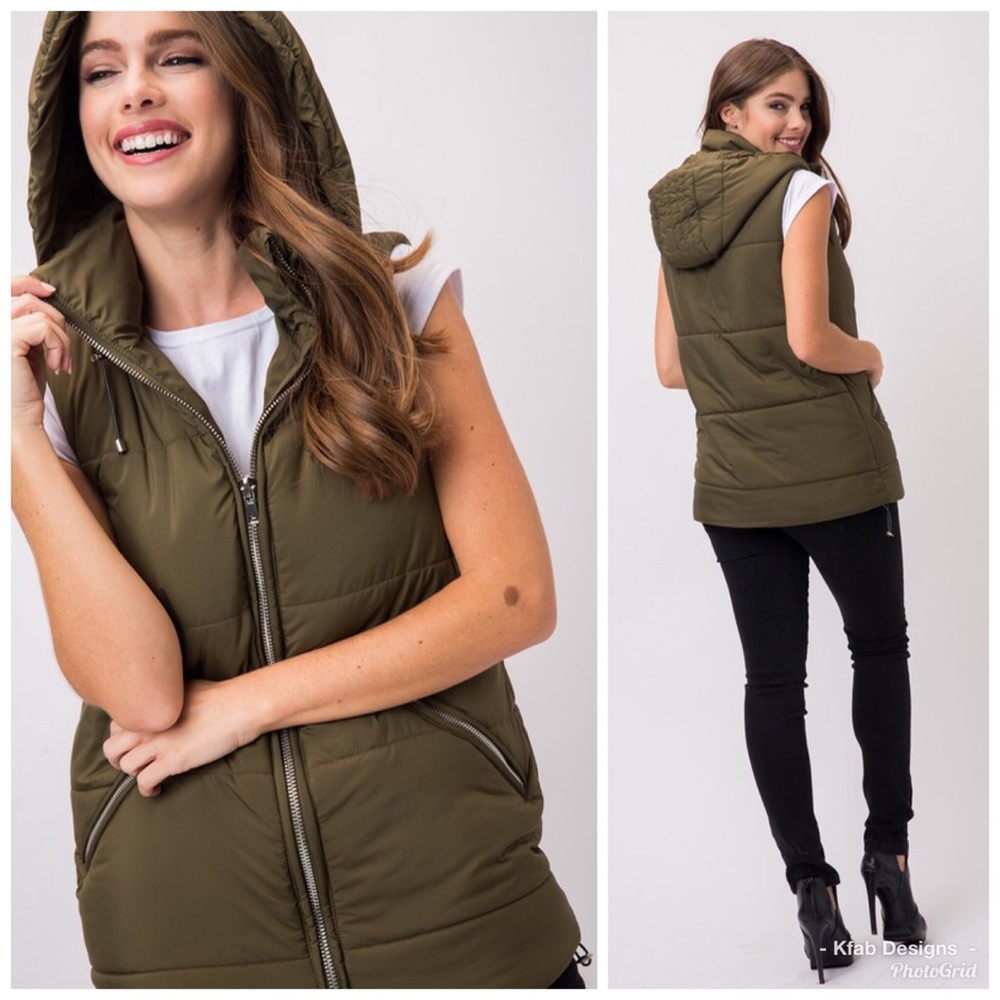 LAST 1! Puffy Hooded Vest with Zipper Detail! - Picture 2 of 4